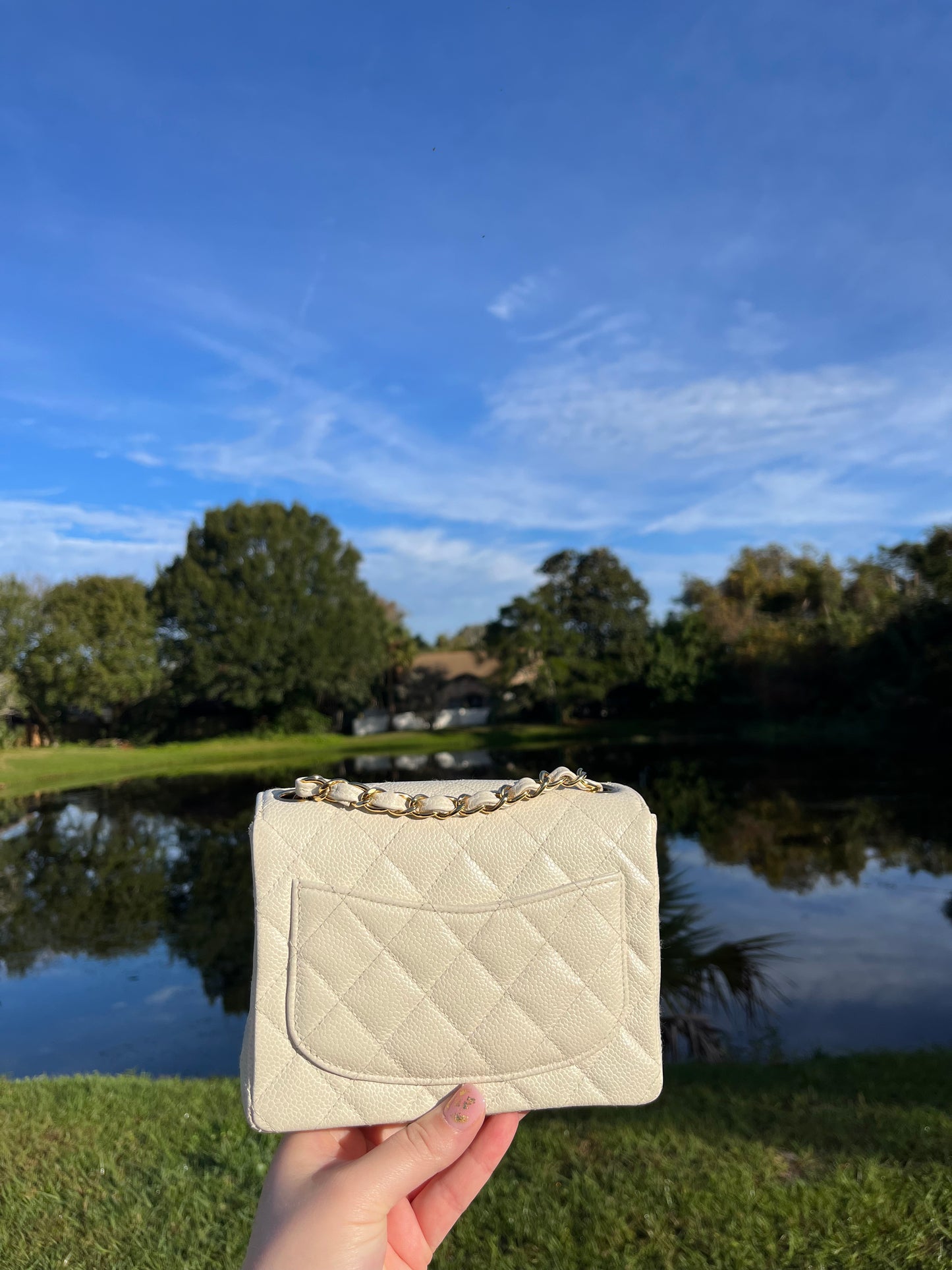 Chanel Cream Caviar Vintage Mini Square Flap Bag