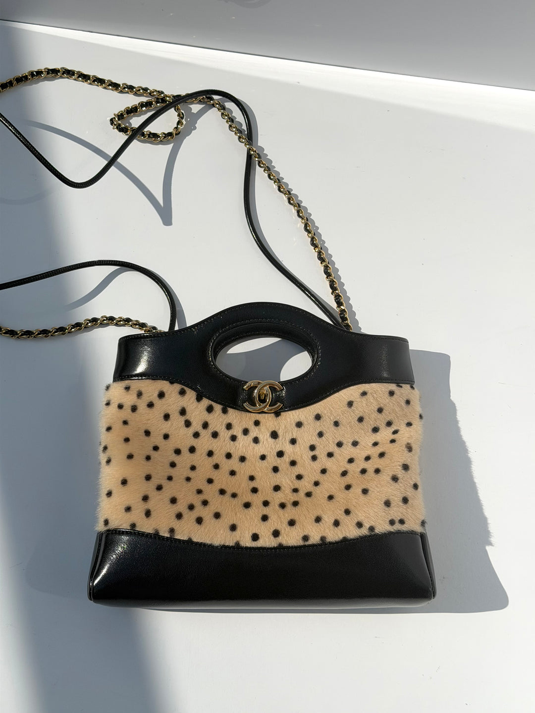 Chanel 31 Mini Shopper Cheetah Print Pony Hair & Black Shiny Lambskin Gold Hardware Métiers d’Art 2026