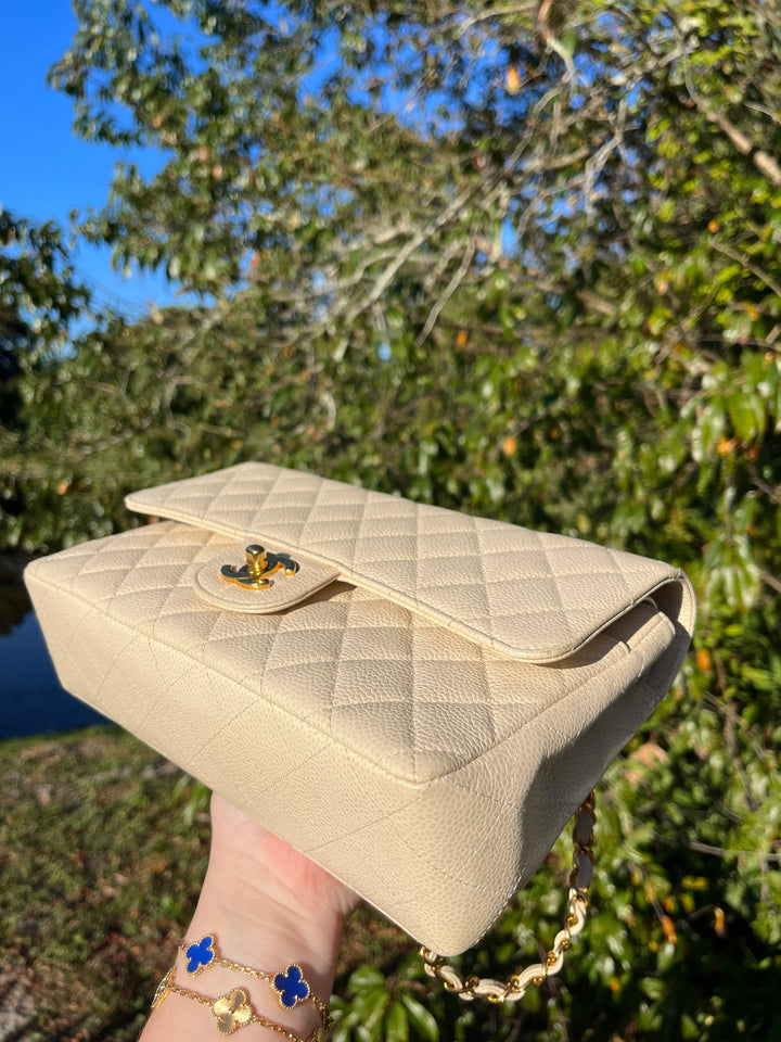 Chanel 1997 Beige Claire Medium Caviar Classic Flap