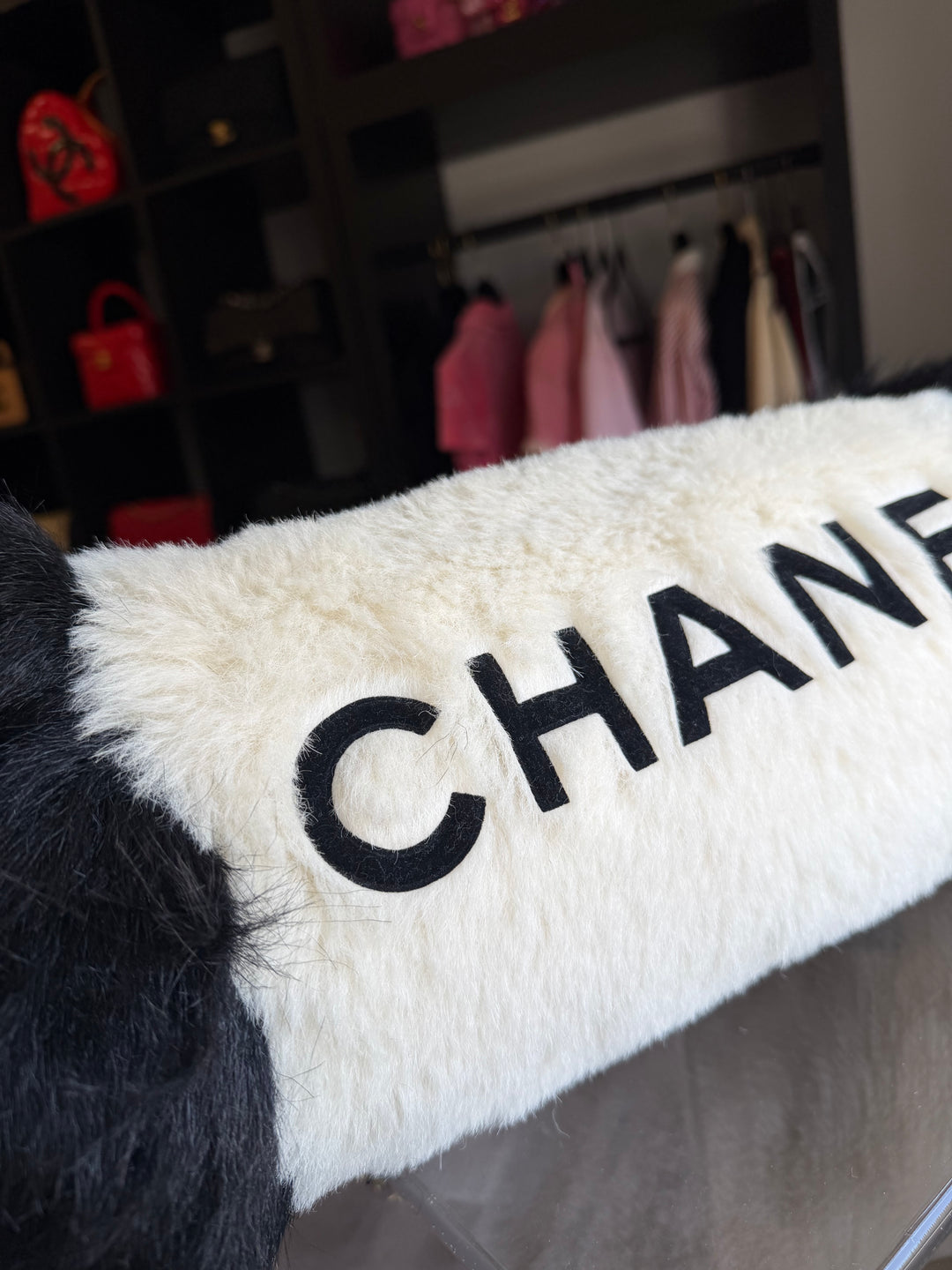 Chanel Jumbo Hand Warmer Shoulder Bag Black Faux Fur Gold Hardware 1990s