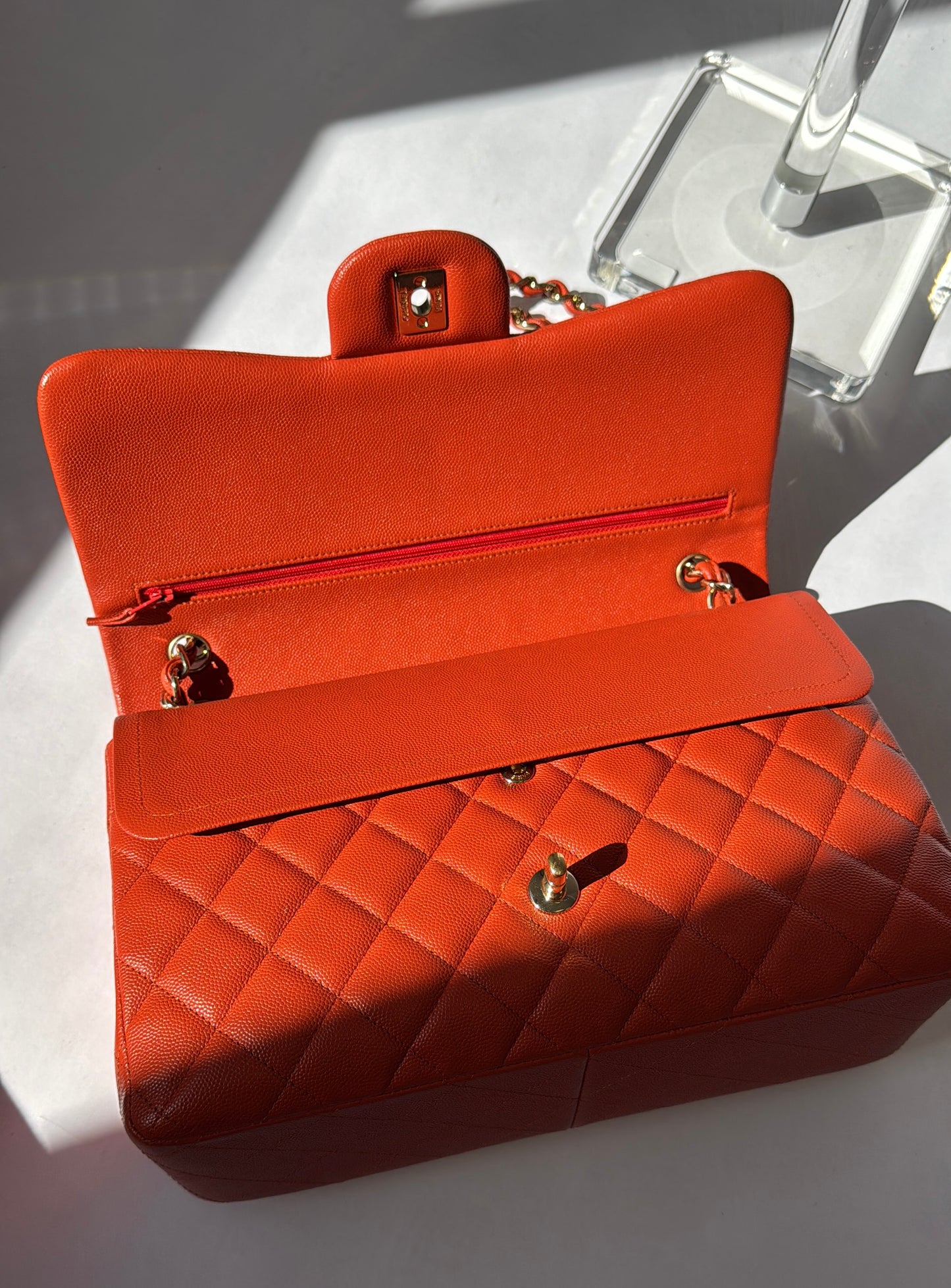 Chanel Jumbo Orange Caviar Double Flap Bag