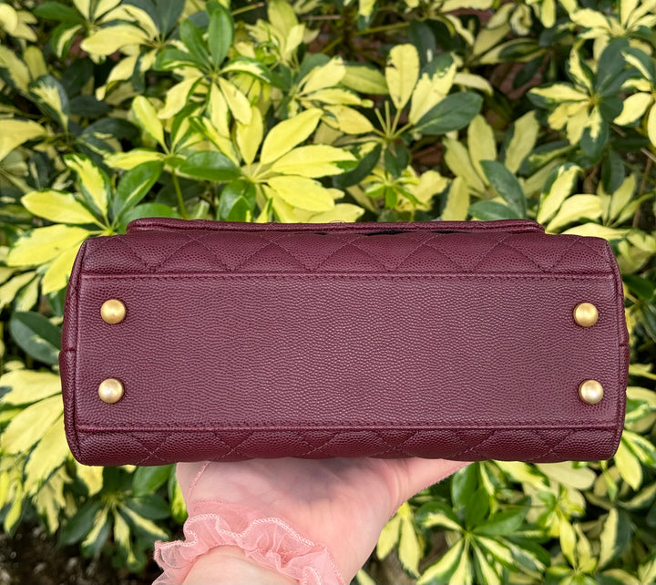 Chanel Small Burgundy Caviar Coco + Lizard Top Handle