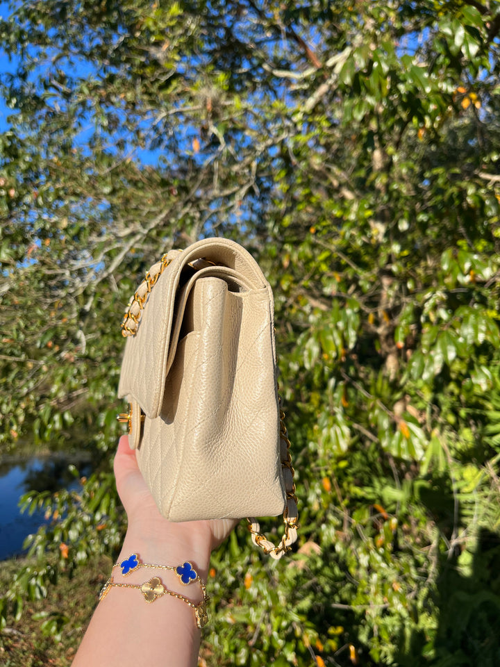 Chanel 1997 Beige Claire Medium Caviar Classic Flap