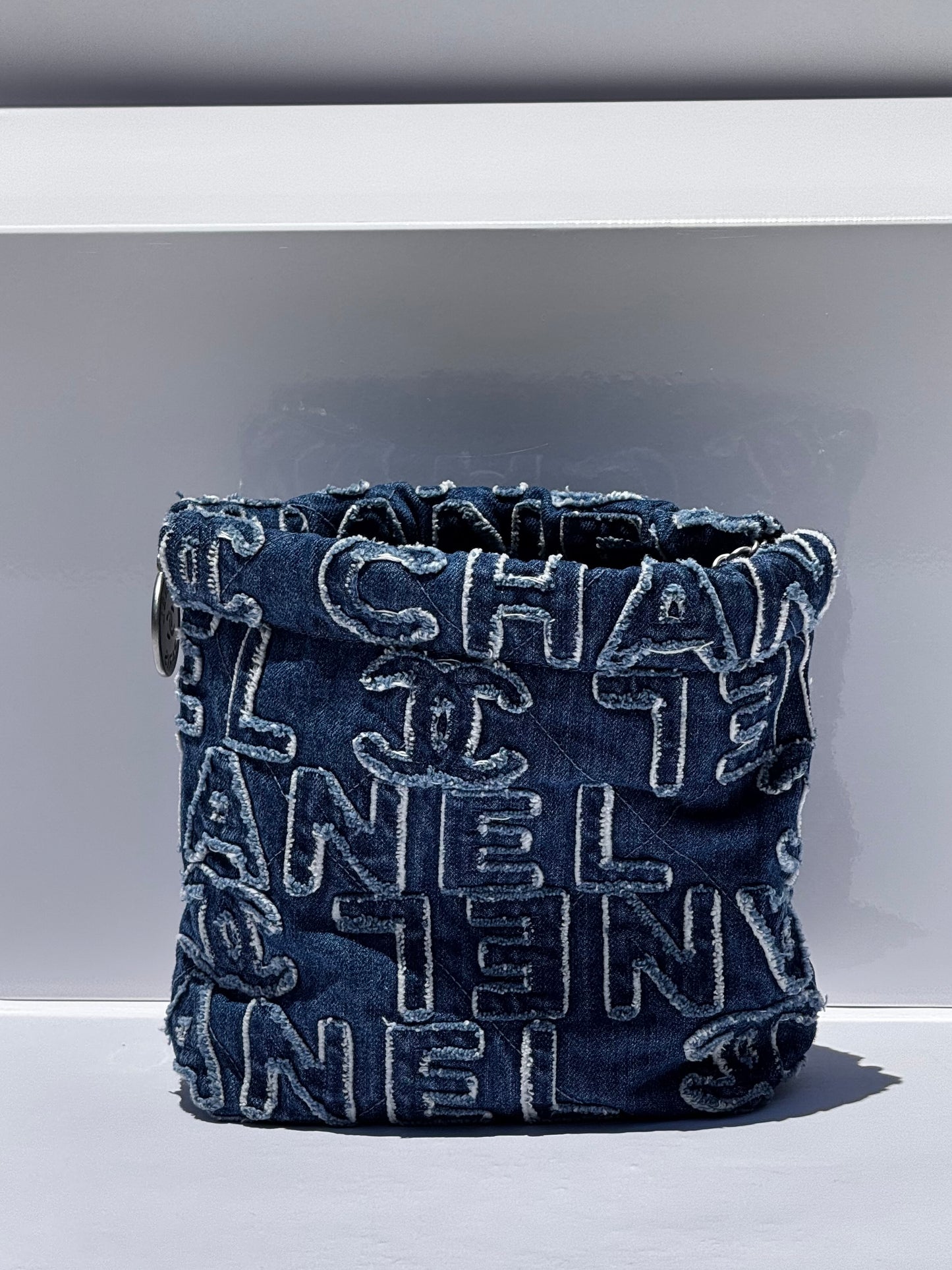 Chanel Blue Washed Denim Mini Logo Embroidered 22