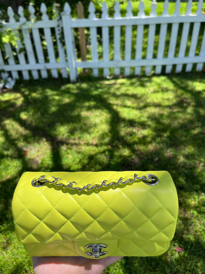 Chanel 21S Mini Classic Flap Lambskin Yellow Silver Hardware