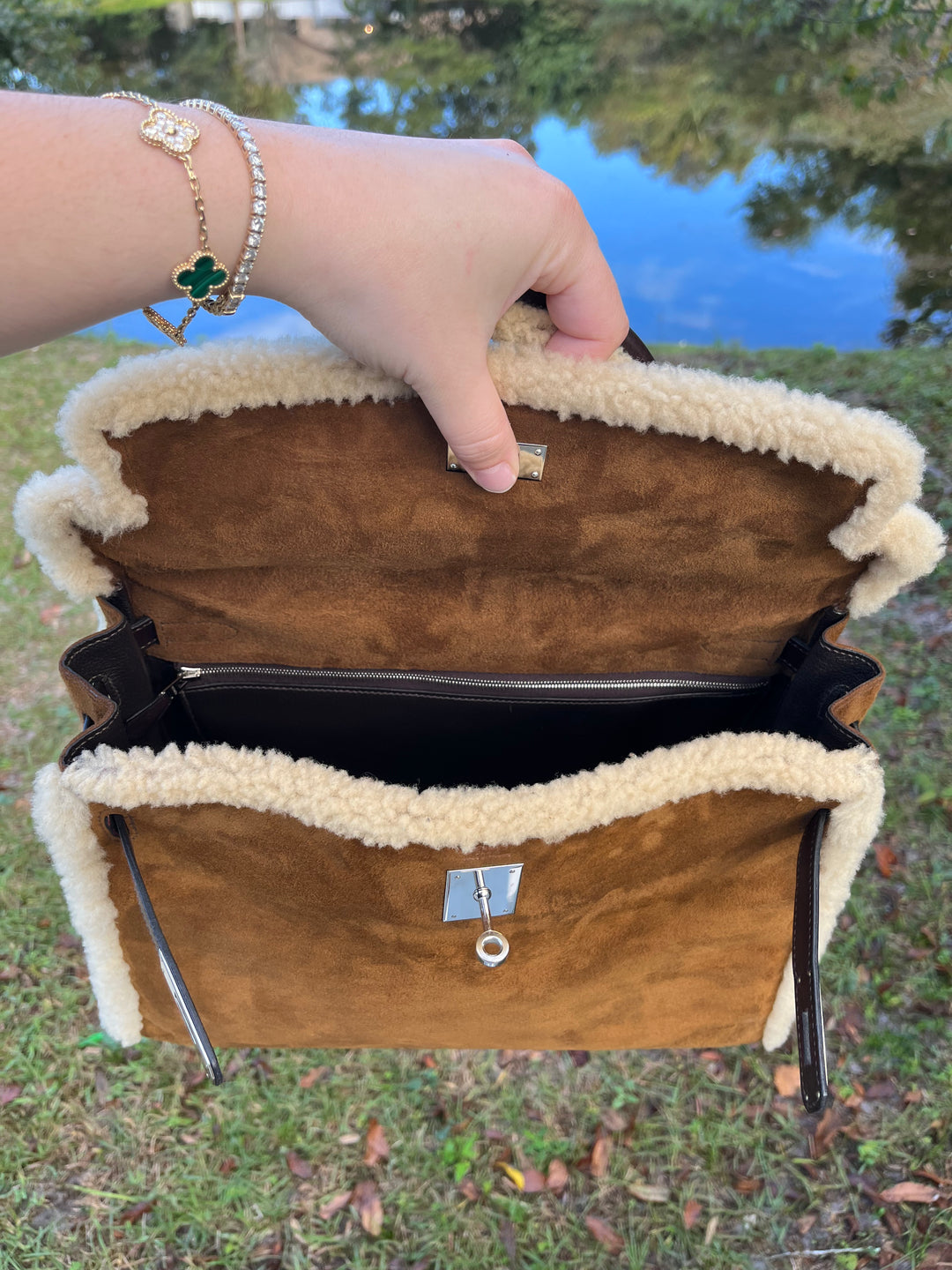Hermes Shearling Teddy Kelly 35 PHW