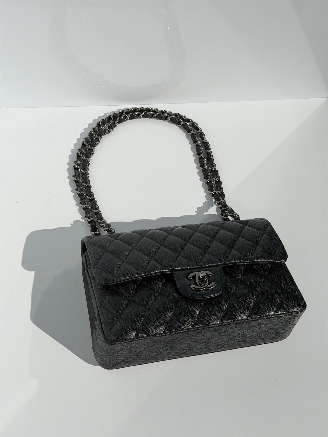 Chanel 18C Black Iridescent Small Caviar Double Flap Bag