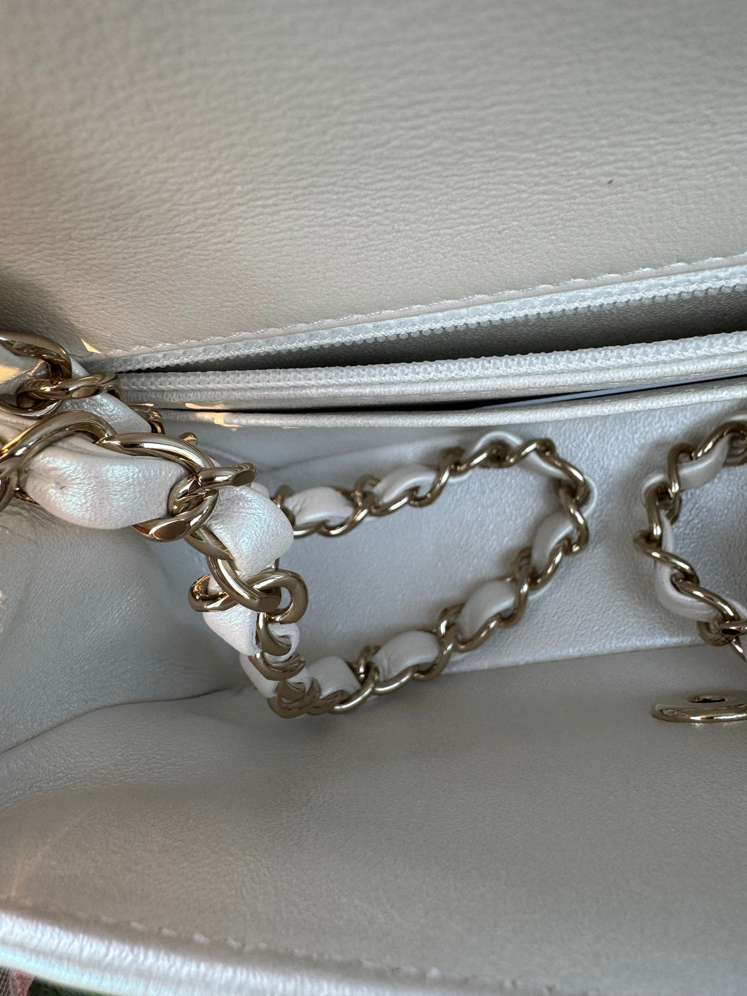 Chanel 21S White Iridescent Calfskin Mini Flap Bag