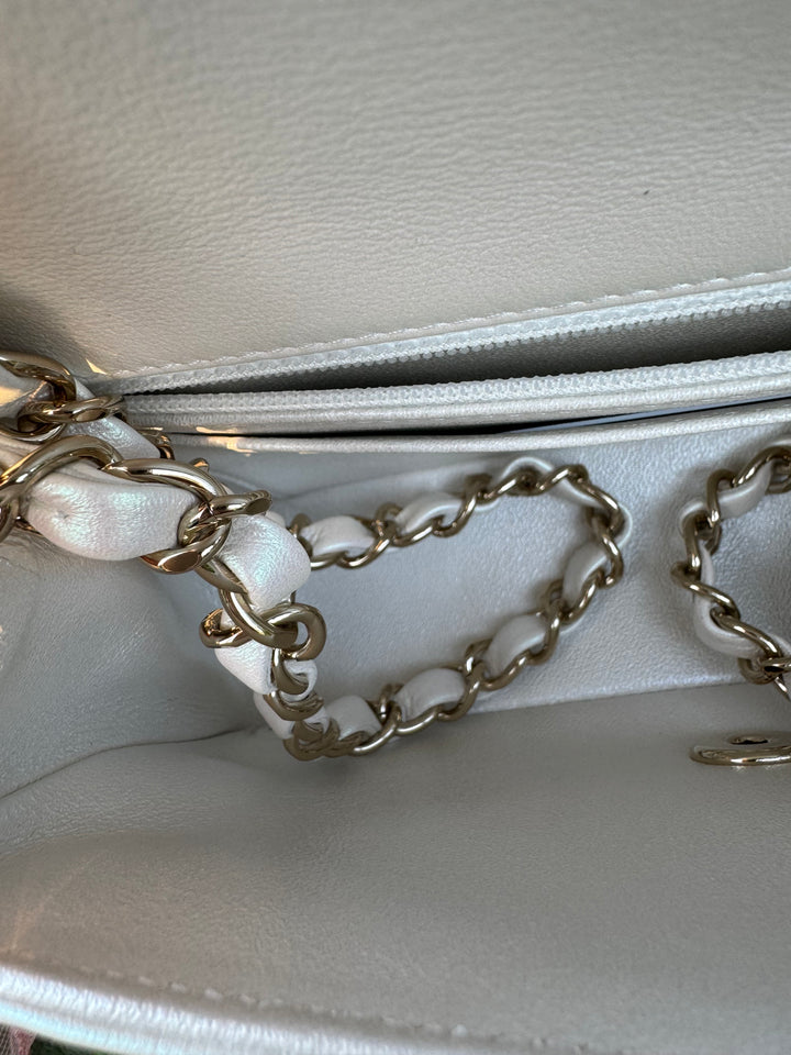 Chanel 21S White Iridescent Calfskin Mini Flap Bag