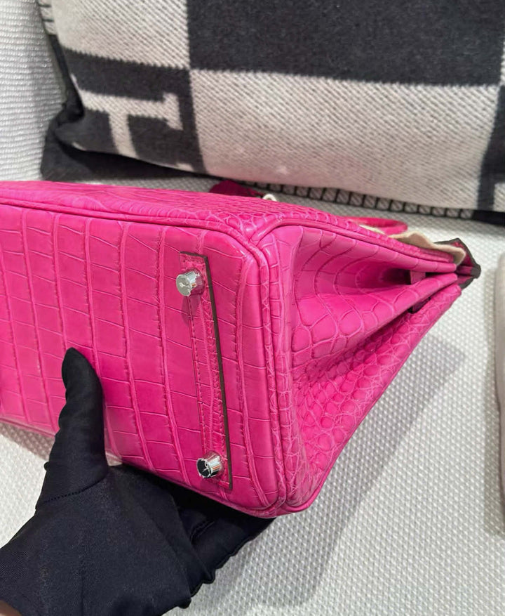 Hermès Birkin 25 Matte Alligator Rose Shocking Palladium Hardware