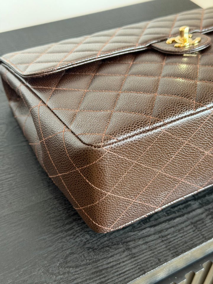 Chanel Classic Flap Jumbo Brown Caviar 24K Gold Hardware 2000