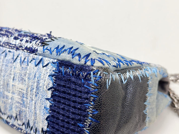 Chanel Jumbo Single Flap Patchwork Denim Blue Tweed Textile Leather Silver Hardware 2015
