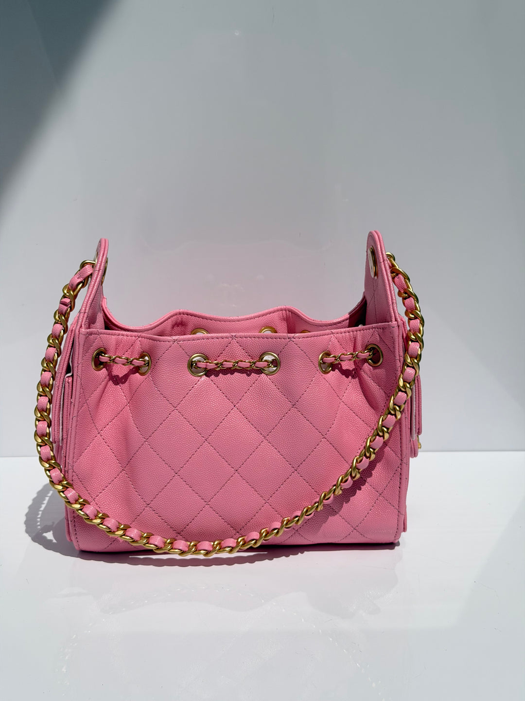 Chanel Mini 25 Hobo Bag Caviar Leather Bubblegum Pink Antique Gold Hardware 2026