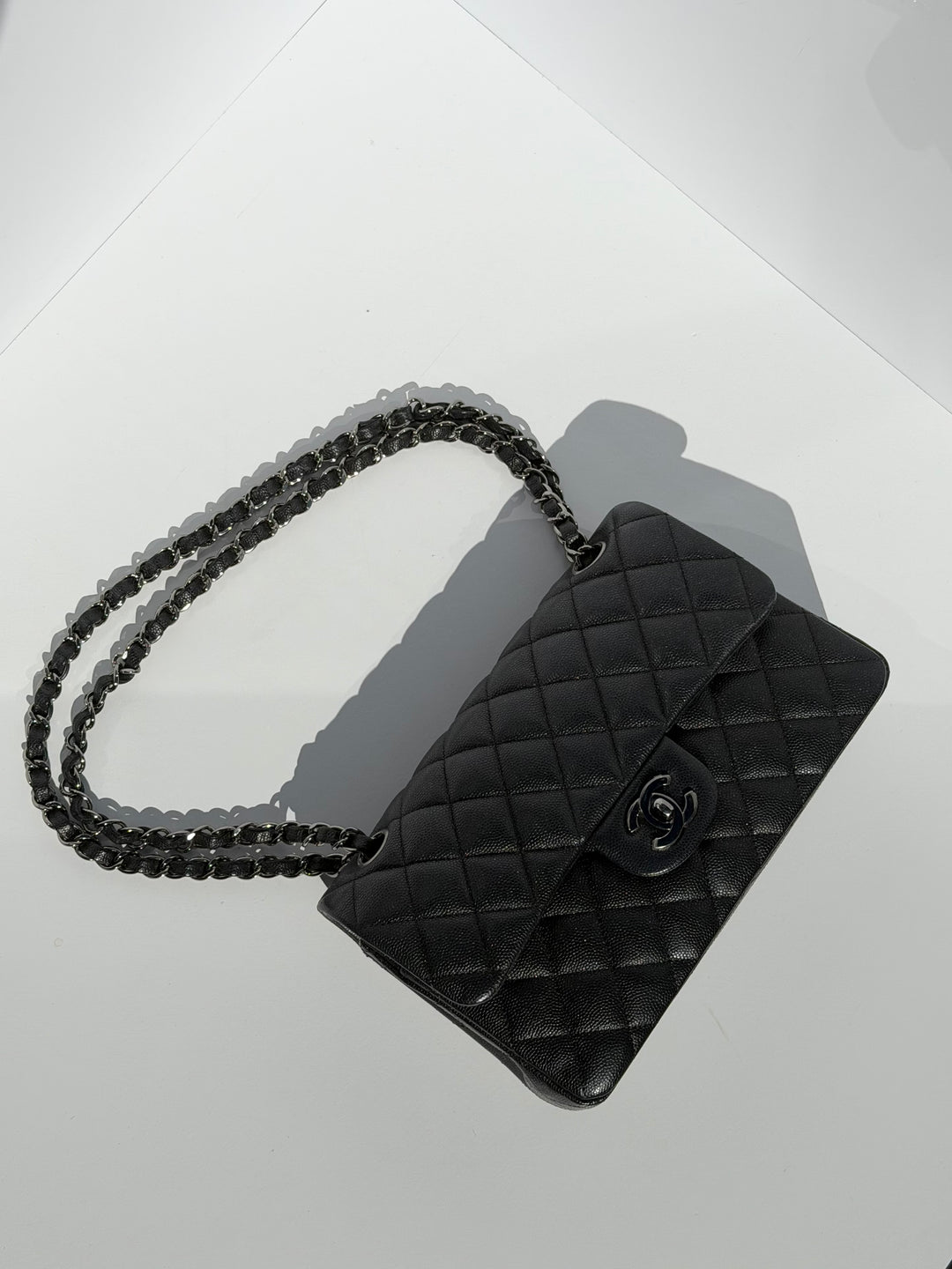 Chanel 18C Black Iridescent Small Caviar Double Flap Bag
