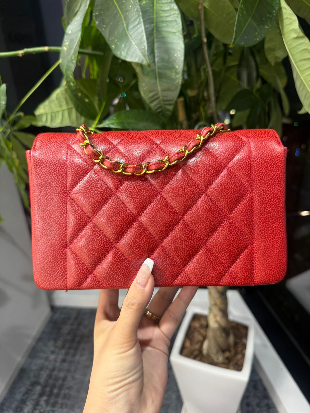 Chanel Small Diana Flap Bag Caviar Red 24K Plated Gold Hardware 1994