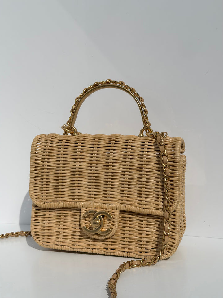 Chanel Braided Mini CC Top Handle Tan Rattan Gold Hardware 2025/26 Cruise