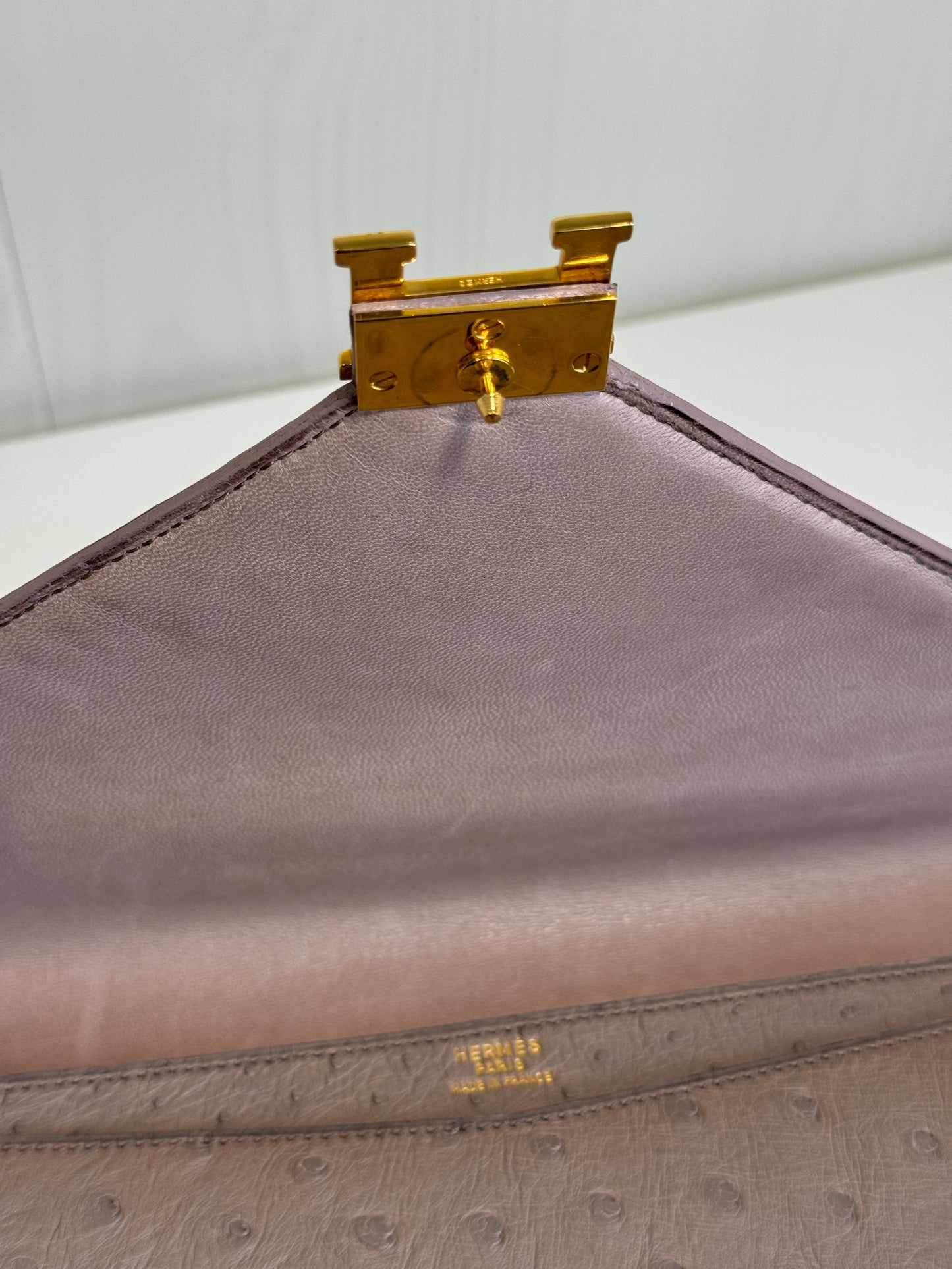 Hermes 1982 Ostrich Lydie 2 Ways Clutch Bag