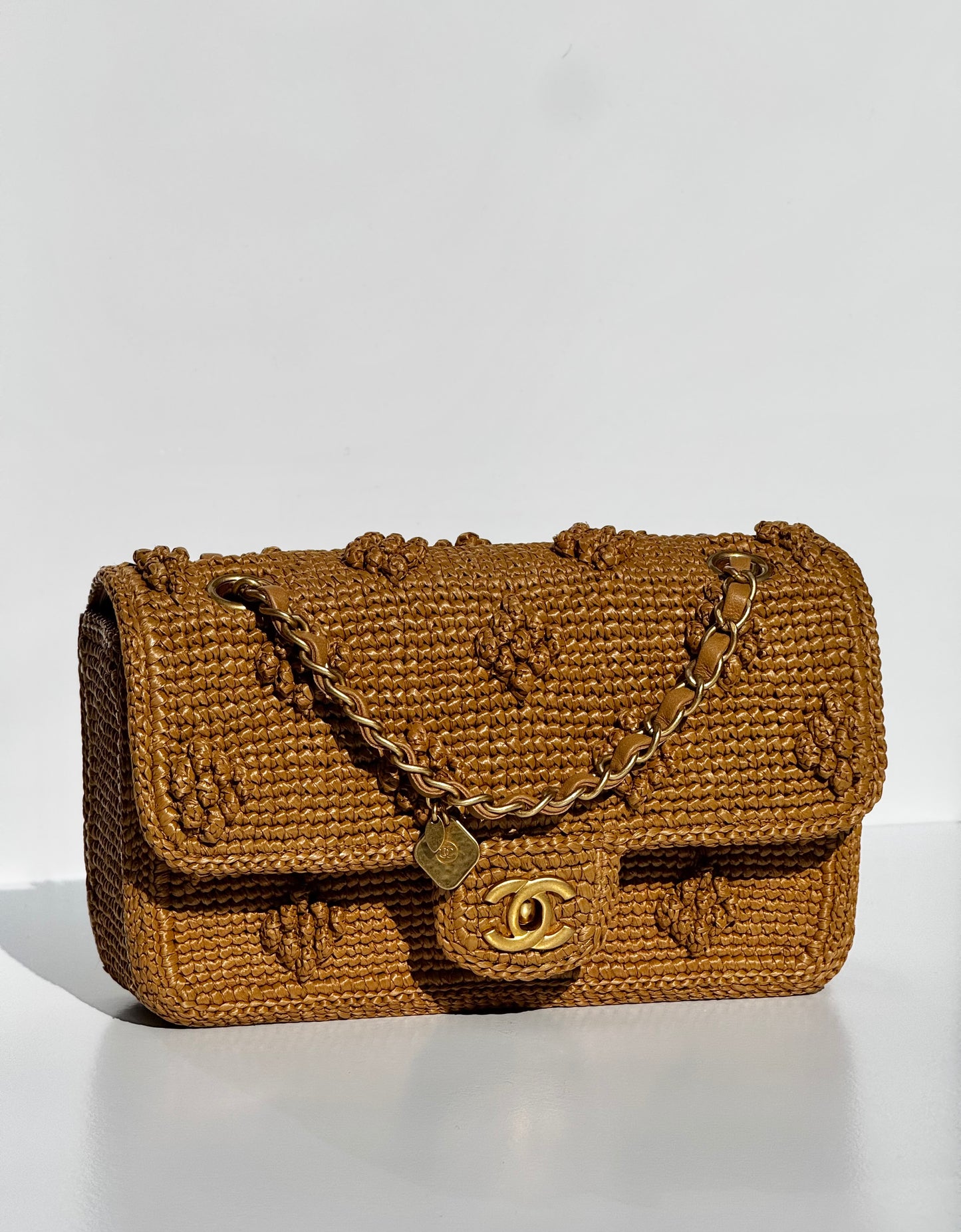 Chanel 24P Tan Braided Raffia Medium Flap Bag