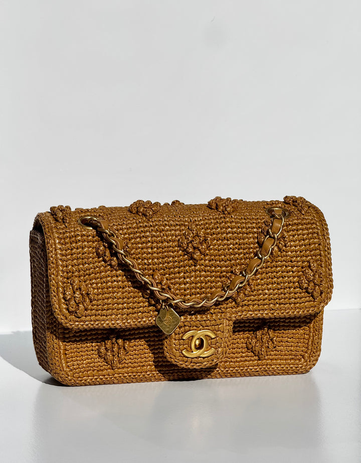 Chanel 24P Tan Braided Raffia Medium Flap Bag