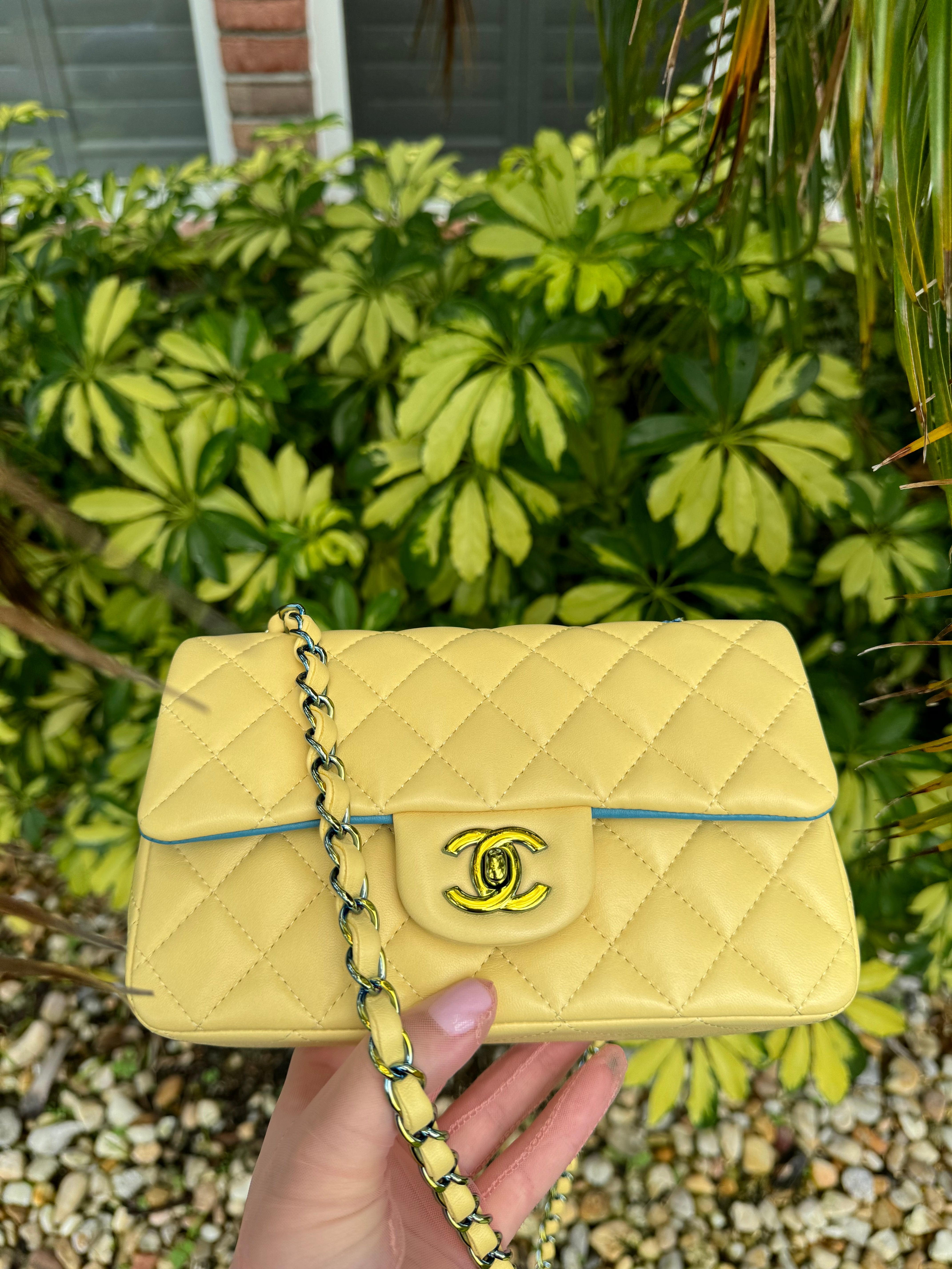 Chanel Yellow Lambskin Mini Flap Bag W Rainbow Hardware