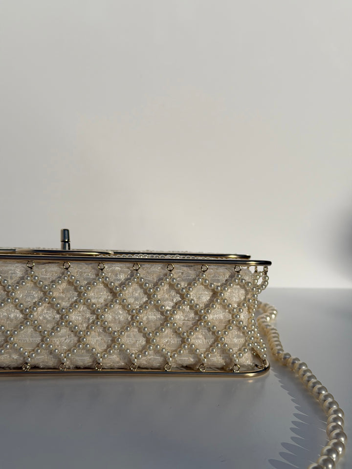 Chanel 2014 Pearl Embellished Caged Flap Minaudière Bag