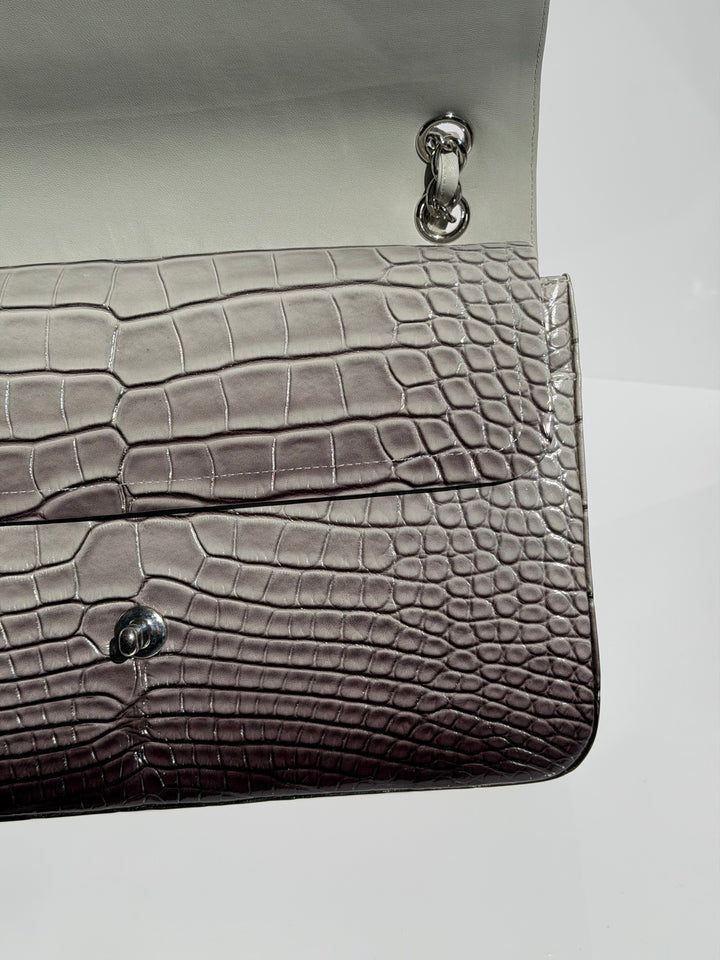 Chanel Jumbo Flap Grey & Black Ombre Alligator Silver Hardware 2015
