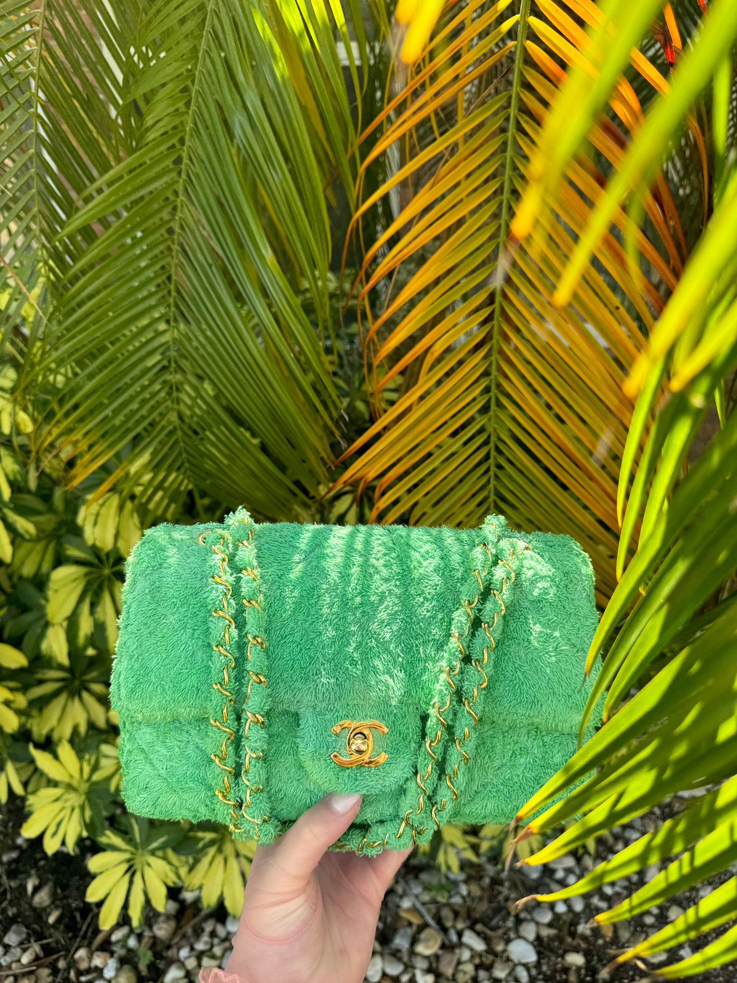 RARE 1991 Chanel Green Medium Terry Flap