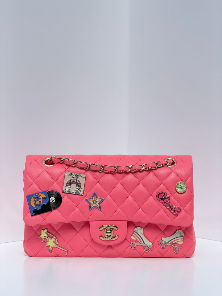 Chanel Medium Hollywood Charms Classic Flap Bag Pink Lambskin Light Gold Hardware 2024