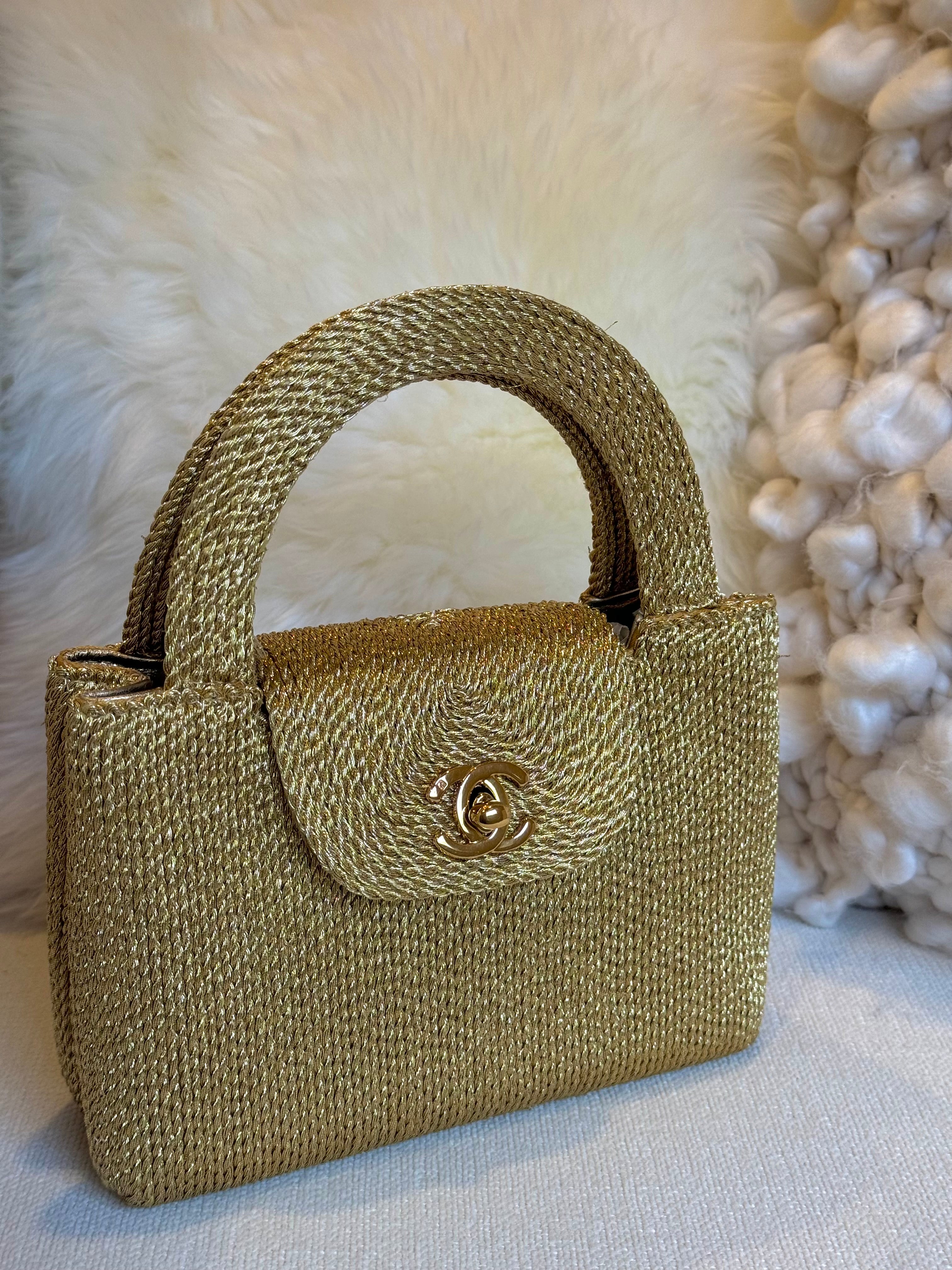 CHANEL バッグ Chanel RARE 1998 Gold Silk Woven Mini Kelly – Its A Luv Story