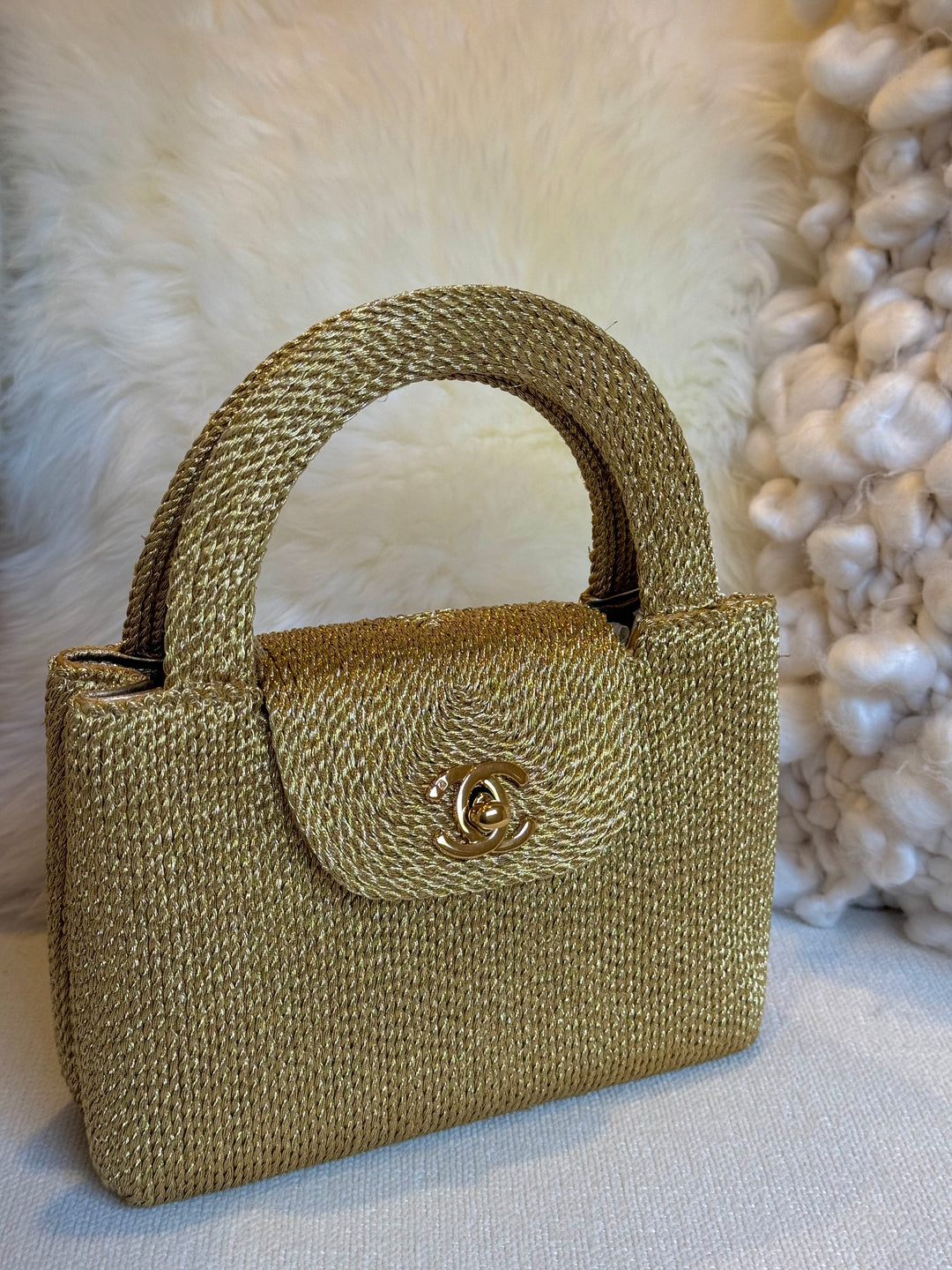 Chanel RARE 1998 Gold Silk Woven Mini Kelly