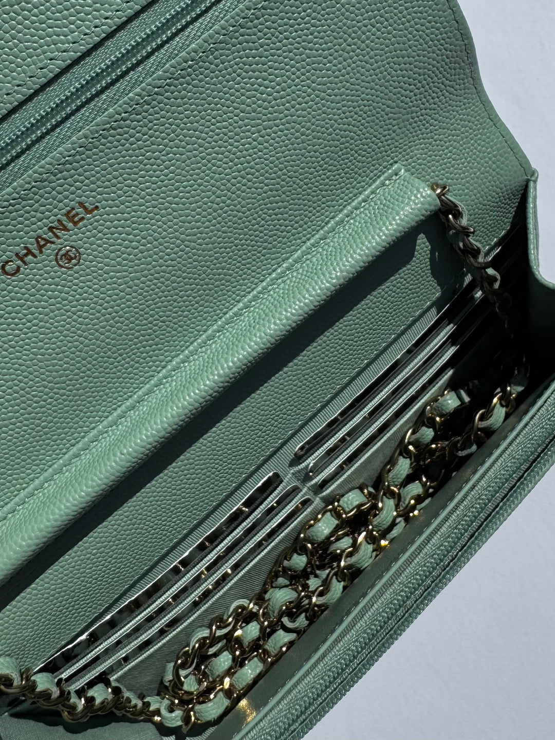 Chanel Light Green Caviar WOC