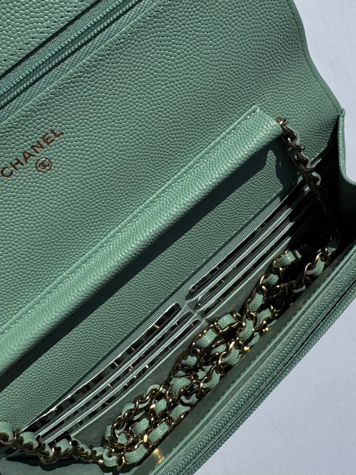 Chanel Light Green Caviar WOC