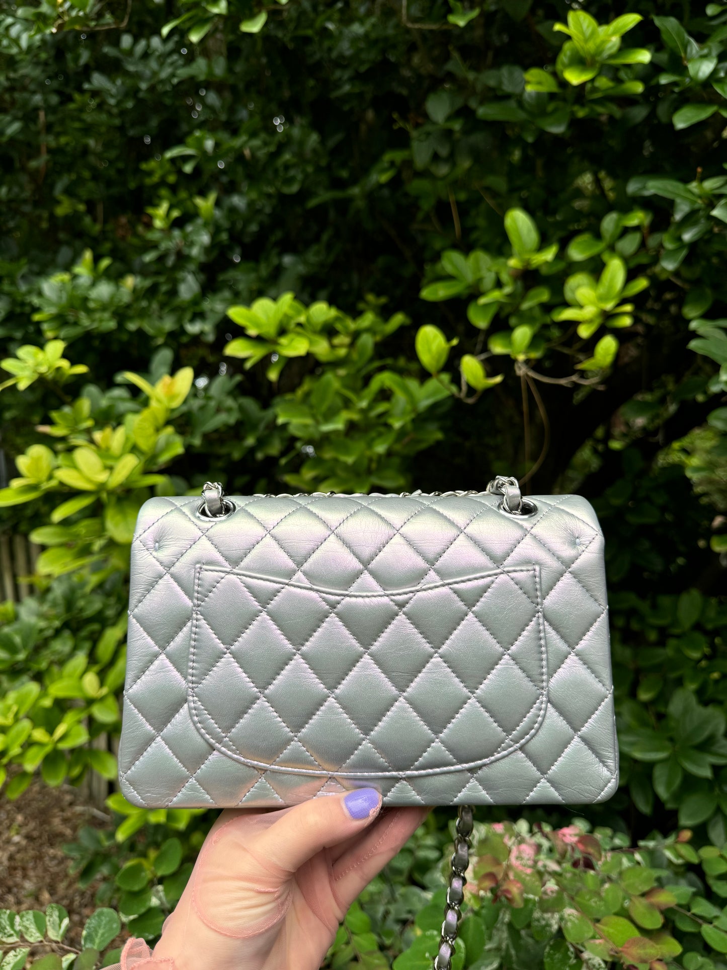 Chanel 21K Small Calfskin Pearl Iridescent Double Flap