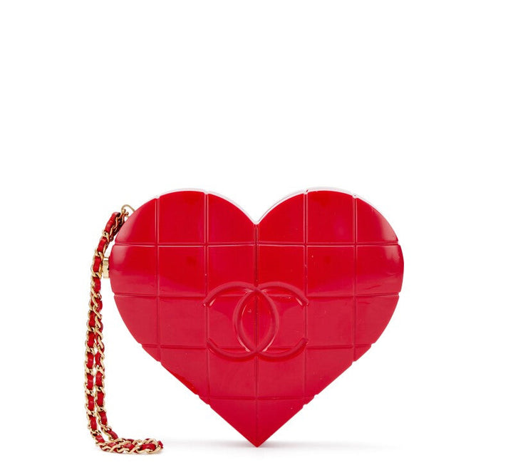 Chanel 2002 Red Lucite Heart Clutch Minaudière