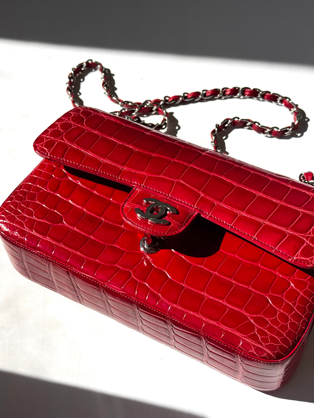 Chanel Red Alligator Medium Classic Flap Bag