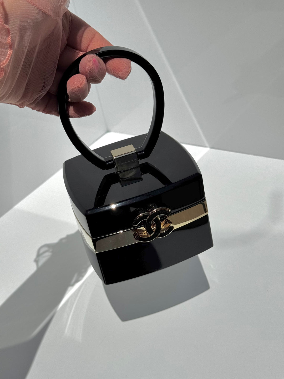 Chanel Lucite Box Mini Handbag Black Gold Hardware 2004