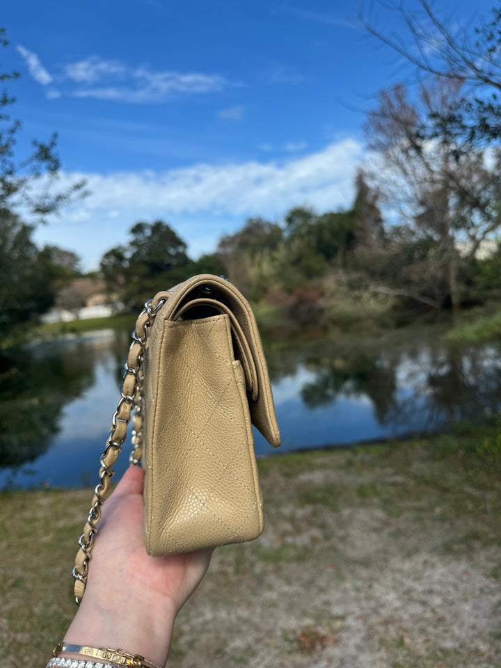 Chanel 2003 Beige Medium Caviar Classic Flap