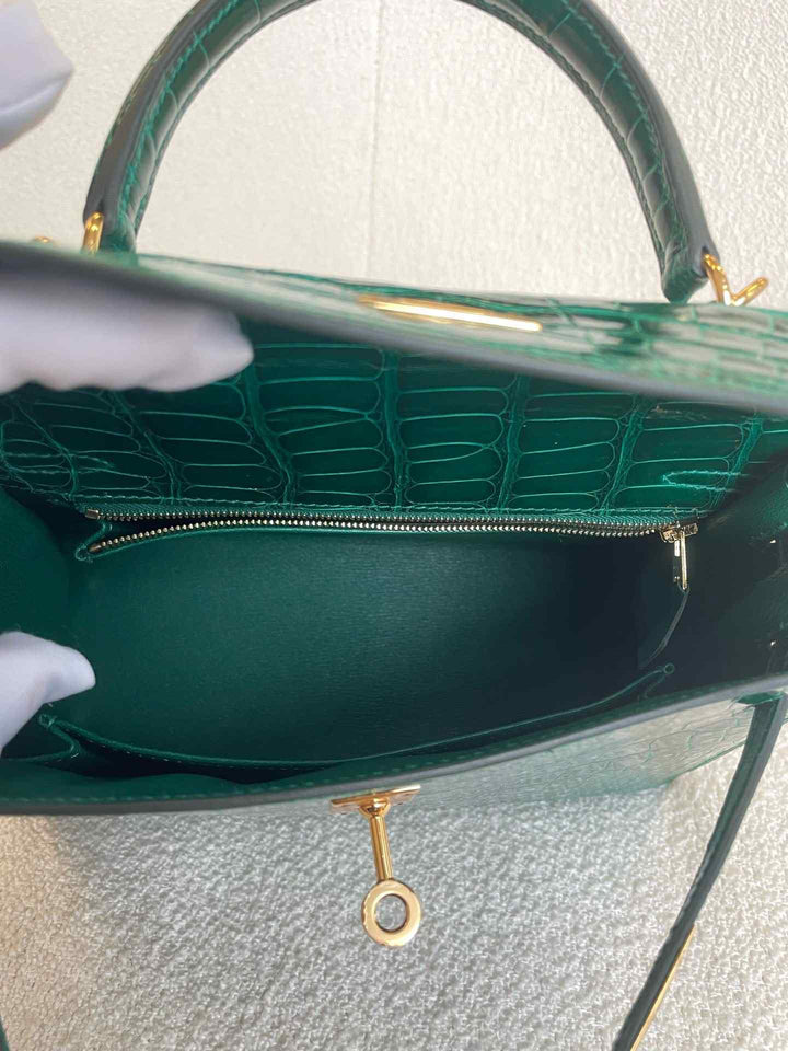 Hermes 2019 Emerald Green Shiny Alligator Kelly 25 Sellier