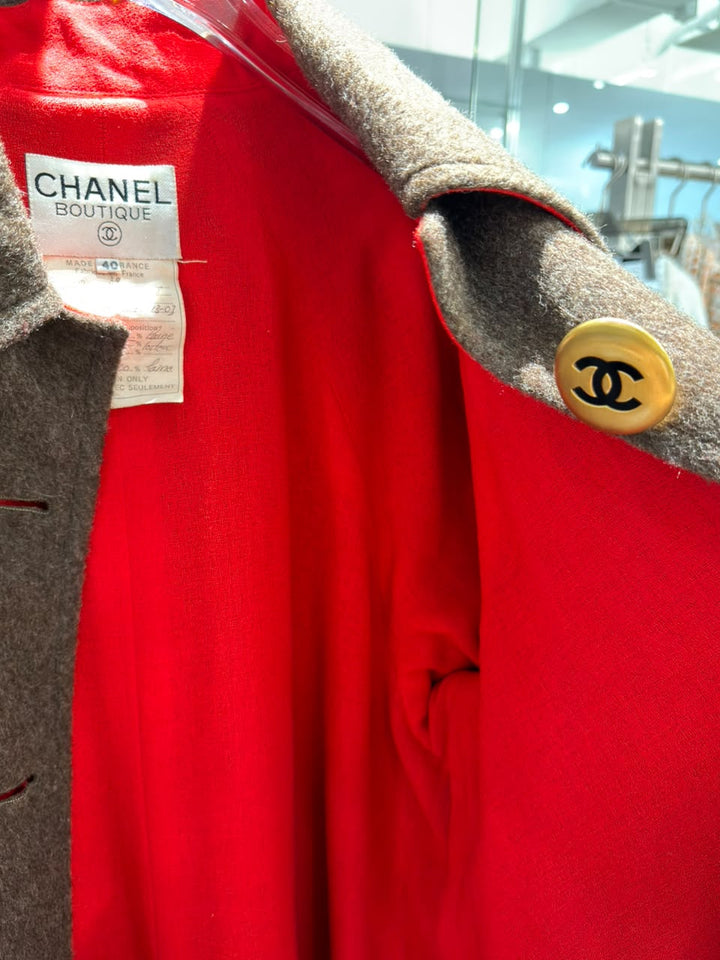 Chanel CC Military Brown Wool Runway Coat 1992