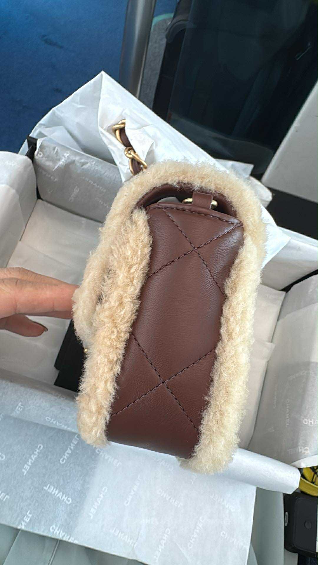 Chanel 25K Brown Mini Shearling Flap Bag