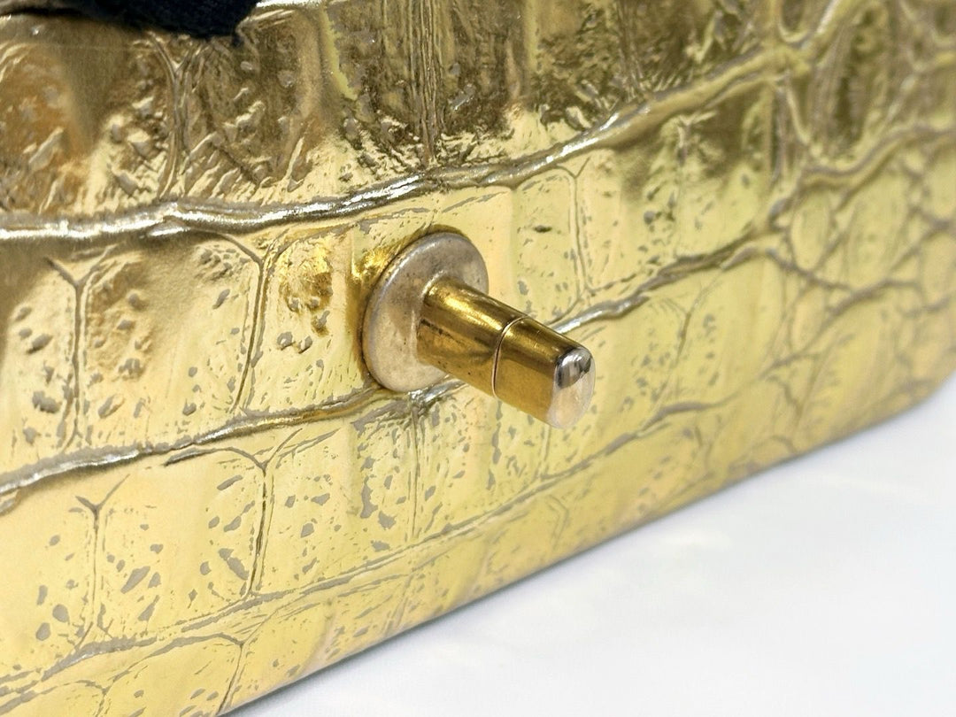 Chanel Metallic Gold Croc Embossed Medium Classic Flap Bag
