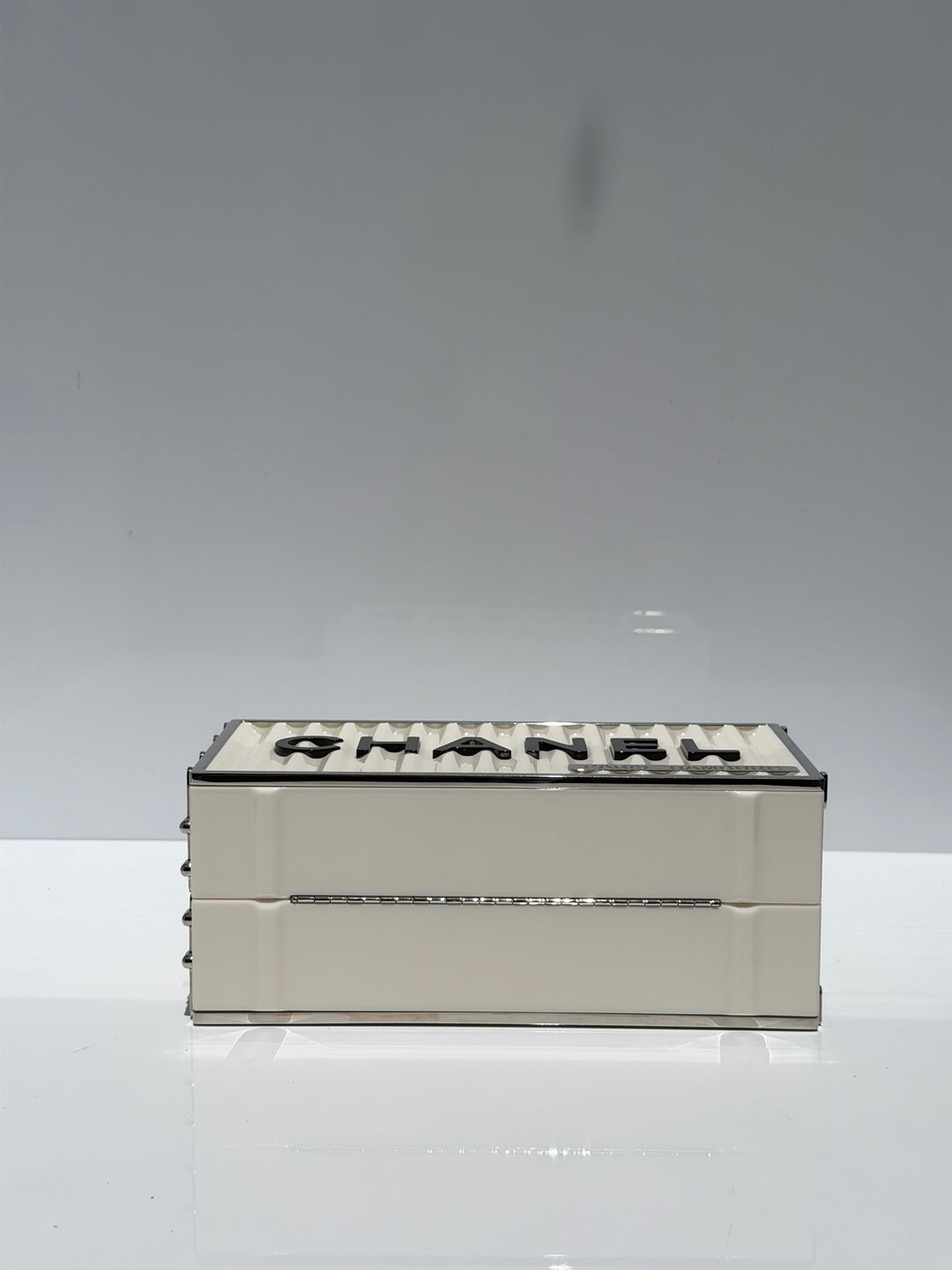 Chanel Shipping Container Bag Lucite White Silver Hardware 2018
