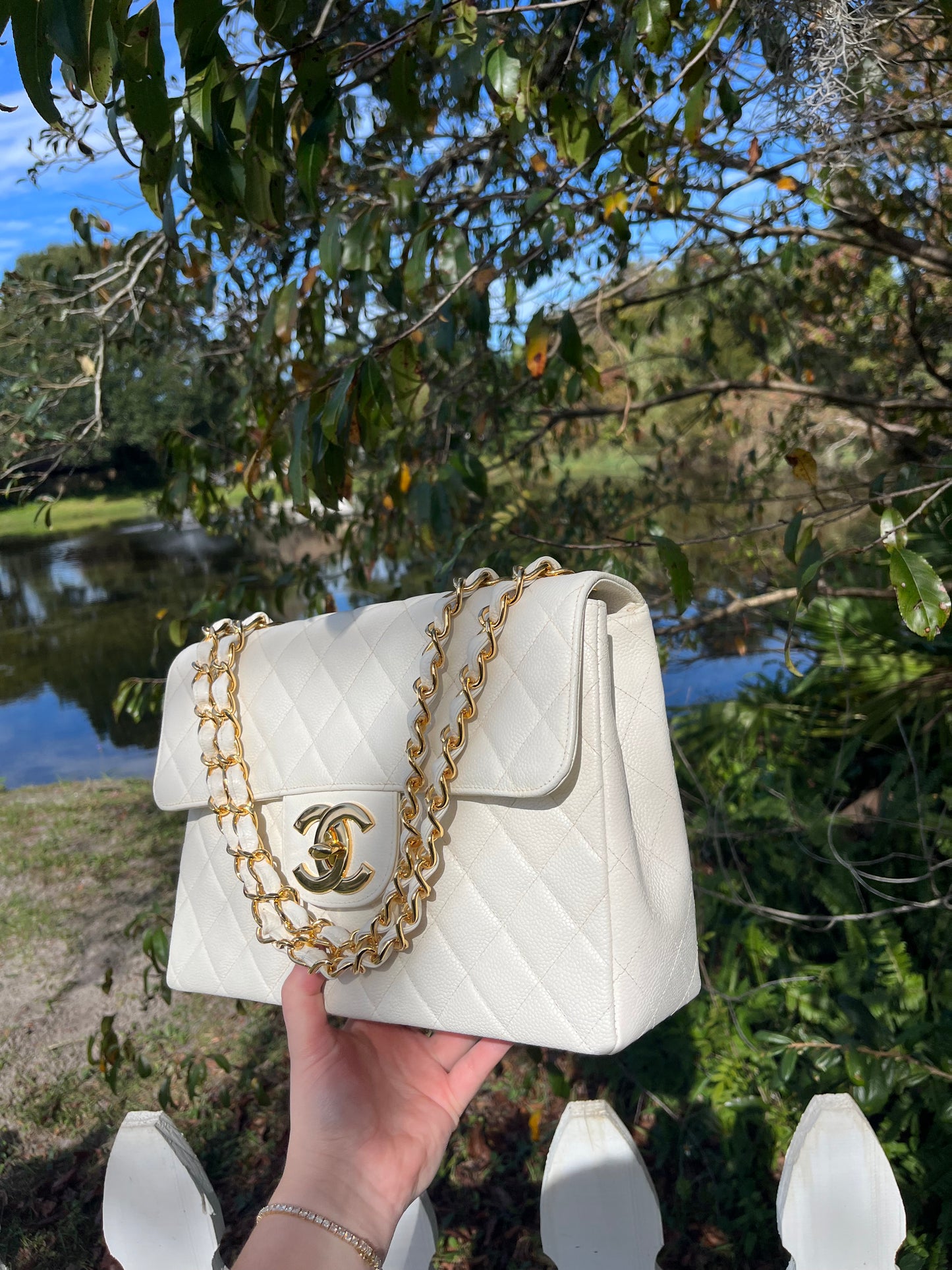 Chanel 1994 Vintage White Caviar Flap Bag 24K GHW