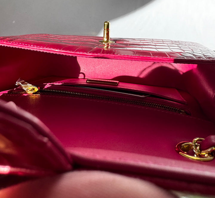 Chanel Pink Crocodile Mini Rectangular Flap Bag