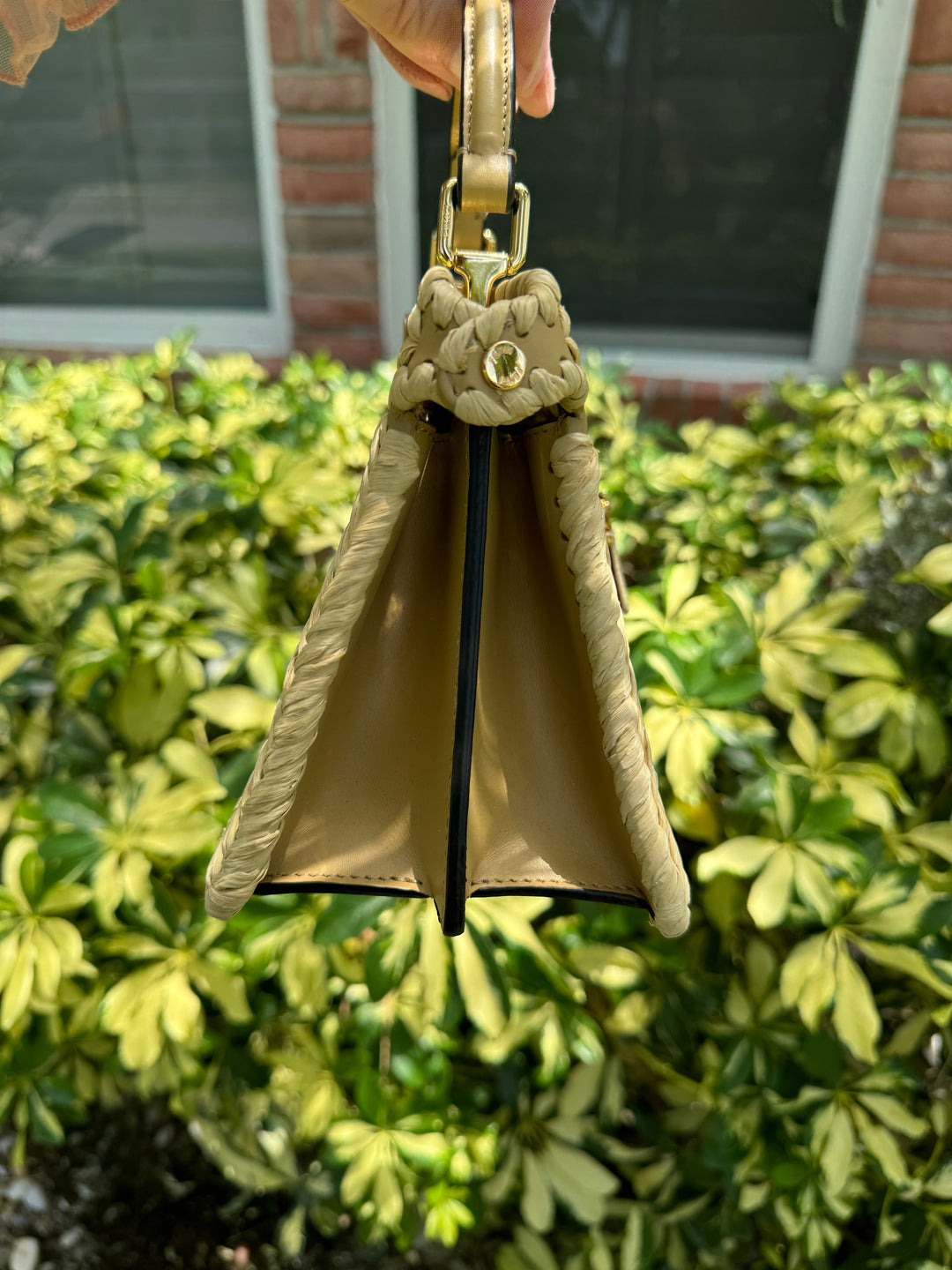Fendi Peekaboo ISeeU Petite Sand Raffia Bag + Fendi Charm