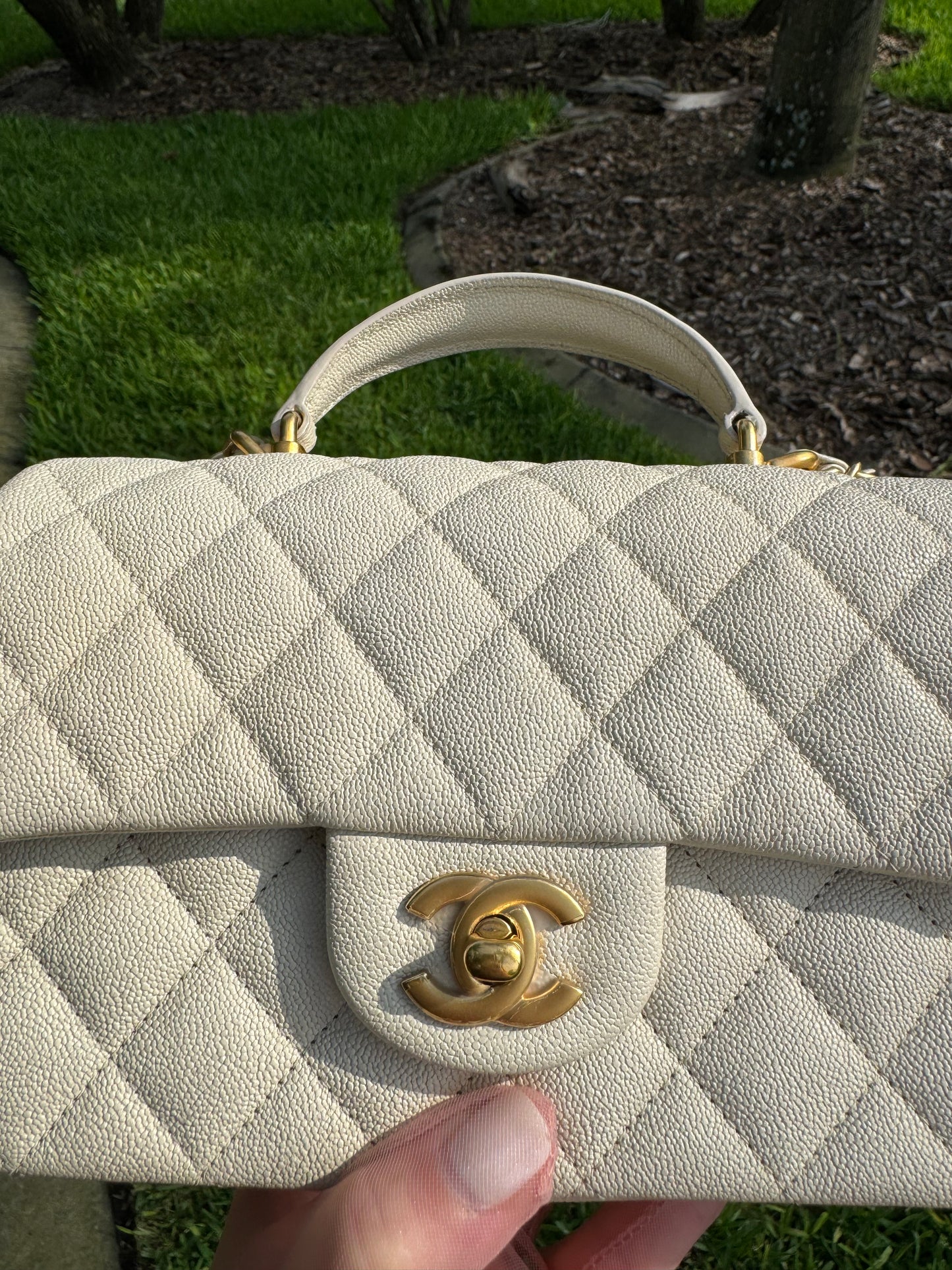 Chanel 21S Mini Light Beige Caviar Top Handle