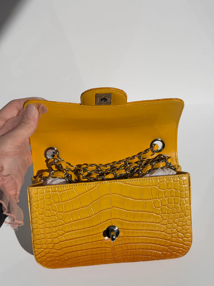 Chanel Mini Flap Orange & Yellow Ombre Alligator Silver Hardware 2014