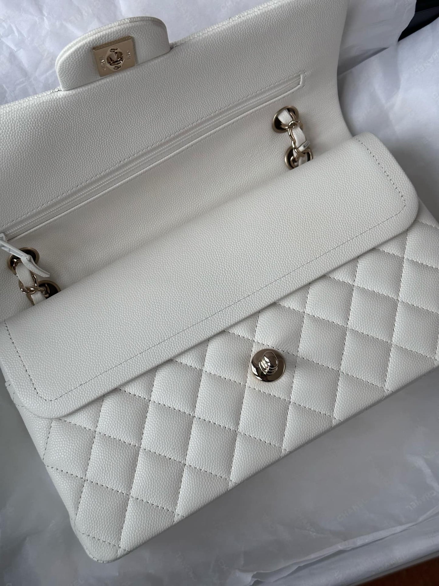 Chanel 22S Snow White Medium Caviar Double Flap Bag