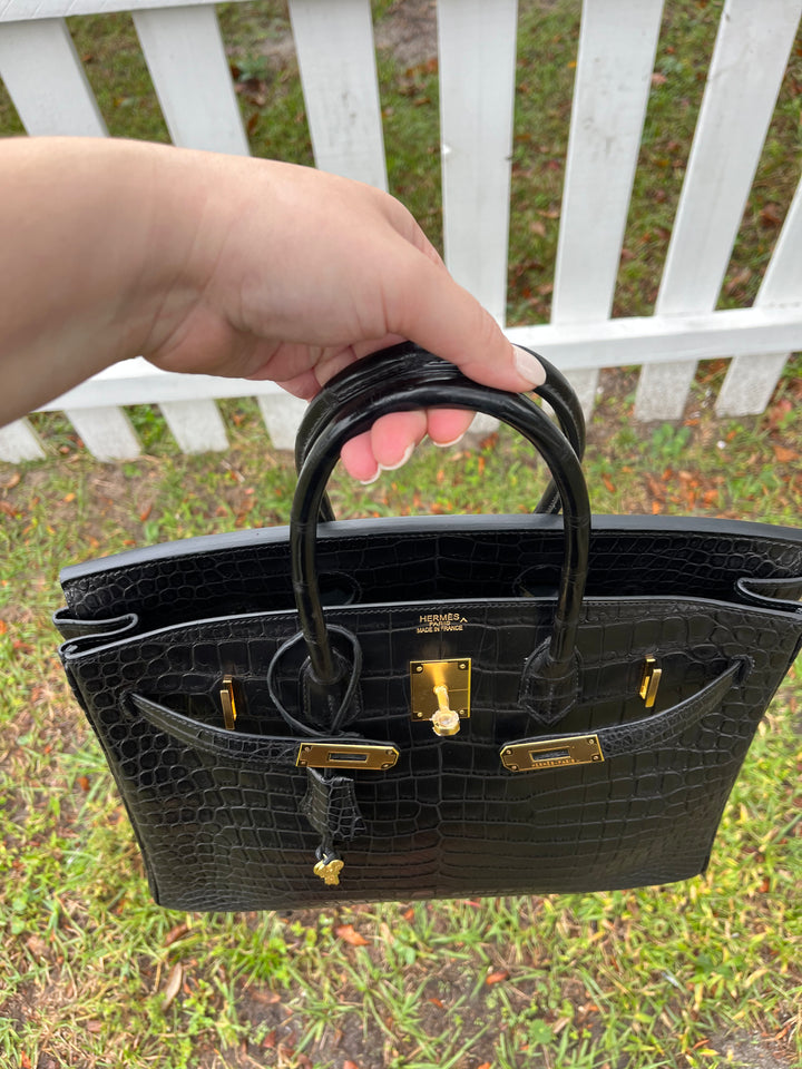 Hermes Black Matte Croc Birkin 35 GHW