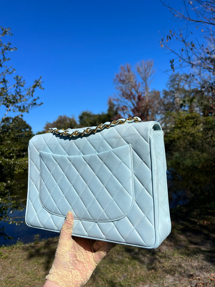 Chanel Baby Blue Maxi Lambskin Flap Bag